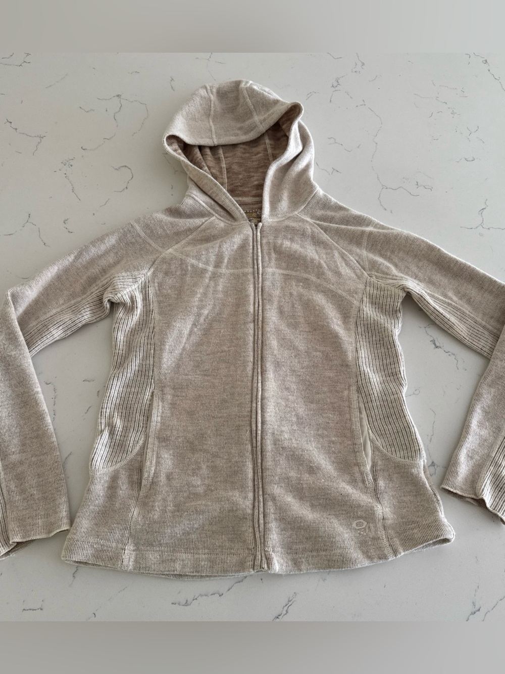 Mountain Hardwear Wool Blend Full Zip Sweatshirt Women’s size Large Cream Hooded